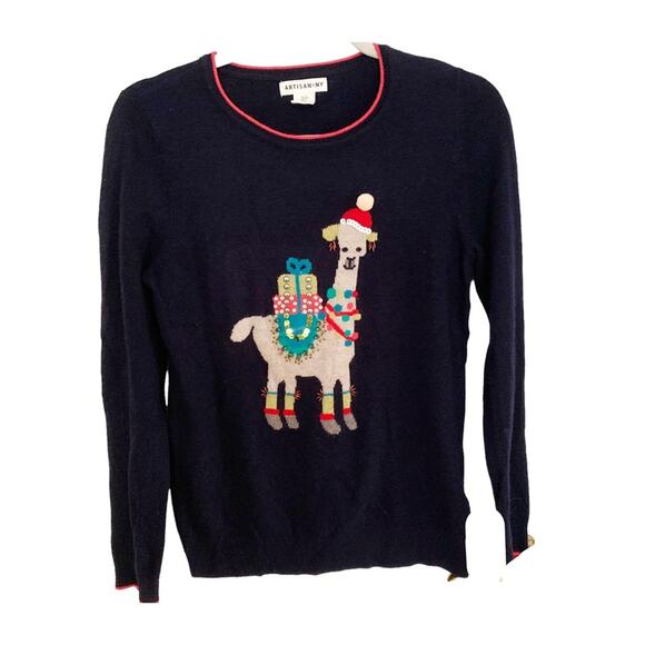 Artisan NY Navy Llama Embellished Christmas Holiday Sweater Small - Picture 1 of 5